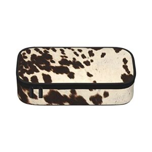 REDDATES Brown Cowhide Print Pencil Case Large Capacity Pencil Bag, Portable Pencil Pouch for Boys Girls Adults and Office, 8.3" L x 3.9" W x 2" H