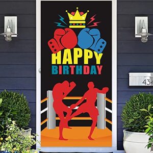 boxing happy birthday banner backdrop background photo booth props kit boxing match sports wrestle fitness boxing glove theme decor for home gym boy man 1st birthday party favors supplies decorations