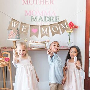 Rustic We Love Mom Burlap Garland Banner Mother's Day Decorations Mothers Day Bunting Banner Sign for Classroom,Office,Home,Mothers Day Party,Mother Birthday Party Decorations