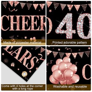 40th Birthday Banner Decorations for Women, Rose Gold Cheers to 40 Years Birthday Sign Party Supplies, Forty Birthday Party Decor Photo Booth Props for Indoor Outdoor