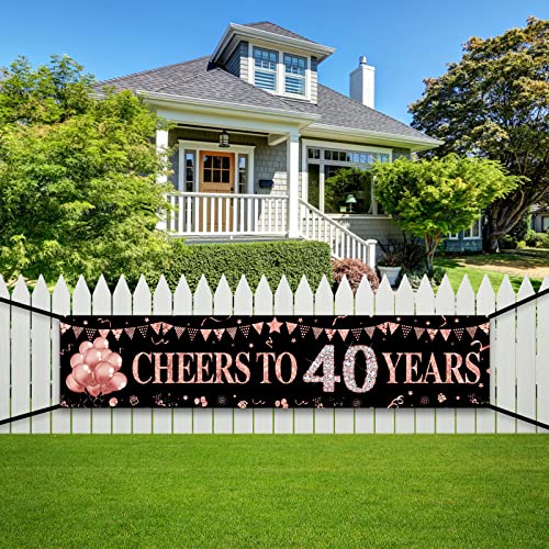 40th Birthday Banner Decorations for Women, Rose Gold Cheers to 40 Years Birthday Sign Party Supplies, Forty Birthday Party Decor Photo Booth Props for Indoor Outdoor