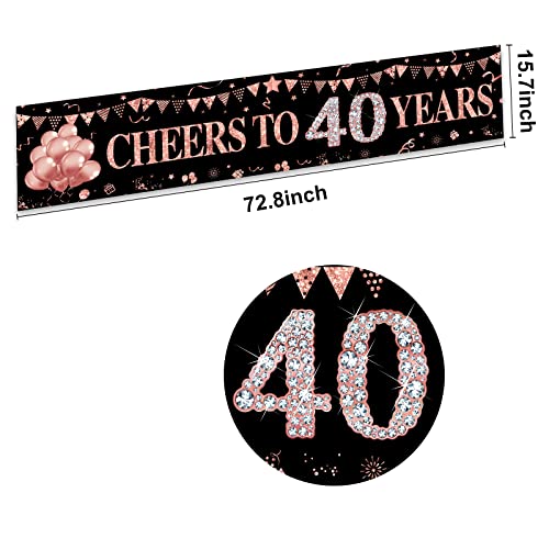 40th Birthday Banner Decorations for Women, Rose Gold Cheers to 40 Years Birthday Sign Party Supplies, Forty Birthday Party Decor Photo Booth Props for Indoor Outdoor