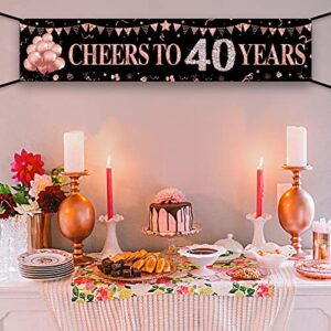 40th Birthday Banner Decorations for Women, Rose Gold Cheers to 40 Years Birthday Sign Party Supplies, Forty Birthday Party Decor Photo Booth Props for Indoor Outdoor