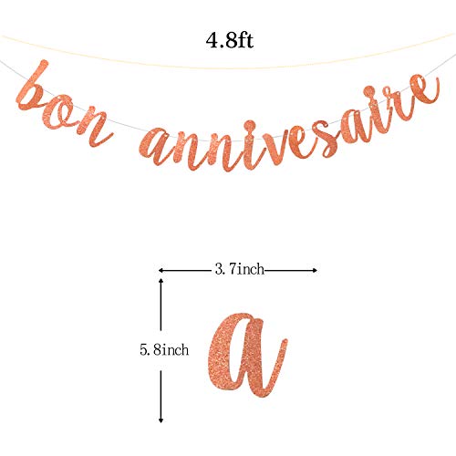 Rose Gold Bon Anniversaire Banner-Anniversaire Party Decorations Supllies-Birthday Party Sign Decors