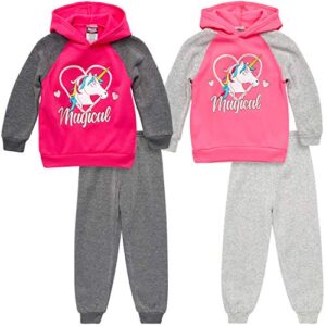 angel face toddler girls’ sweatsuit set – fleece pullover hoodie and jogger sweatpants set (4 piece), size 2t, magical unicorn