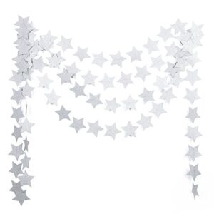 mowo paper garland twinkle star silver glitter 3” circle decoration 2pc 20 feet in total