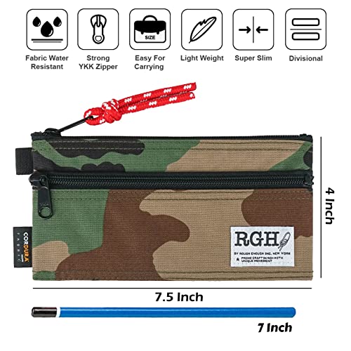 Rough Enough Small Pencil Case Bag Organizer for Boys Kids Adult Cordura Camo Military Slim