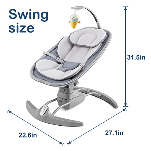 Baby Swings for Infants Newborn, RONBEI Swing for Baby Boy Baby Girl, Electric Comfort Portable Baby Swing with 3 Swing Speeds Music Remote Control