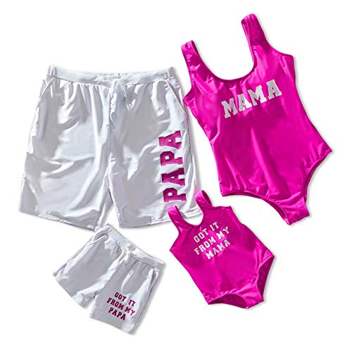 IFFEI Family Matching Swimsuits One Piece Monokini Letter Print Matching Swimwear Mommy and Me Bathing Suits Girls: 6-7 Years Hot Pink