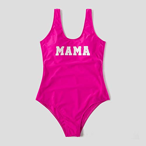 IFFEI Family Matching Swimsuits One Piece Monokini Letter Print Matching Swimwear Mommy and Me Bathing Suits Girls: 6-7 Years Hot Pink