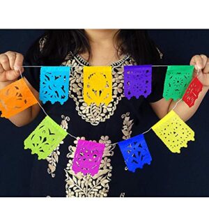 5 pk small papel picado flags, fiesta banner decorations 15 ft long multicolored paper garland with round scalloped edges, mexican party decorations for cinco de mayo, weddings, office parties ws97