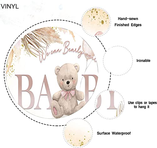 Aumeko Boho Bear Baby Shower Backdrop Bohemian Pampas Grass Pink Bear Baby Shower Background We can Bearly Wait Couples Co-Ed Shower Banner Decoration Supplies for Girls