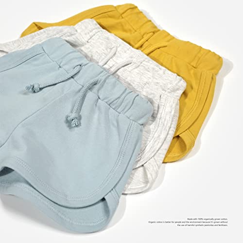 Teach Leanbh Baby Boys Girls 3 Pack Athletic Shorts Cotton Soild Color with Drawstring (6-12 Months, Yellow/Powder Blue/Grey)