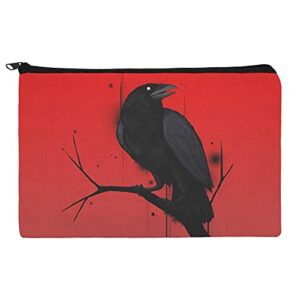 crow on branch pencil pen organizer zipper pouch case