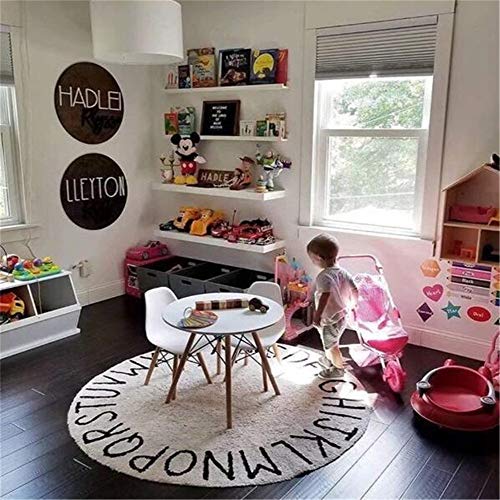 ABC Nursery Rugs Round Kids Rug Circle Alphabet Rug Kids Play Mat for Infants Boys Girls Soft Cotton Carpet Educational Area Rug 47inch (White)