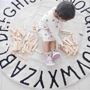 ABC Nursery Rugs Round Kids Rug Circle Alphabet Rug Kids Play Mat for Infants Boys Girls Soft Cotton Carpet Educational Area Rug 47inch (White)