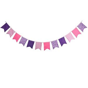 12pcs pennant banners, swallowtail bunting flag pink purple cotton fishtail triangle flags, garland for home festivals nursery outdoor hanging decoration.