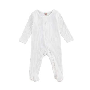 goelsakurara newborn baby boy girl romper bodysuit long sleeve footie onesie jumpsuit ribbed fall winter clothes outfit (c-zipper white,0-3 months)