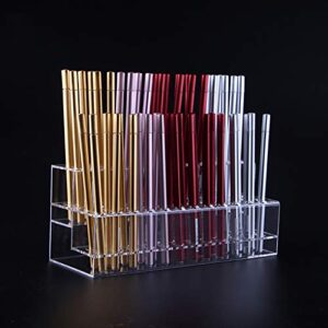 48 Holes Acrylic Pen Pencil Stand Holder Clear Stationery Storage Holder Pen Pencil Rack Makeup Cosmetic Brushes Storage Organizer Rack Eyebrow Pencil Shelf Makeup Tools Case Pen Pencil Display Tray