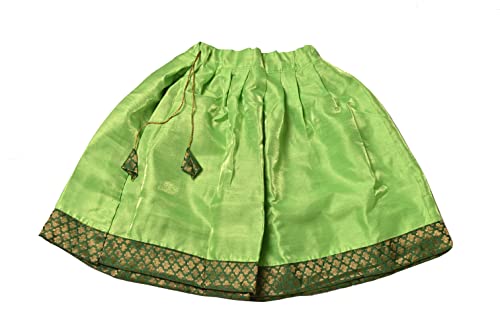 TRADITIONINDIA Green Chanderi & Dupion Fabric Short Sleeve Party & Wedding Wear Pattu Pavadai Lehenga Choli for Kids (Size 0-6 Months) (Color-Green)