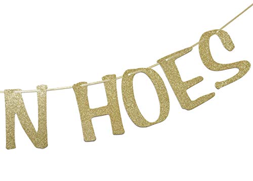 Boats N' Hoes Banner Sign Garland Gold Glitter for Bachelorette Nautical Theme Engagement Bridal Shower Birthday Decor Photo Booth Props