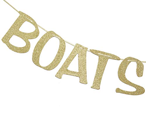 Boats N' Hoes Banner Sign Garland Gold Glitter for Bachelorette Nautical Theme Engagement Bridal Shower Birthday Decor Photo Booth Props