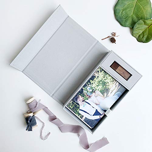 Handmade Linen Photo Craft Jewelry Storage Box with USB Slot(No USB Drive) - Wedding Bridal Party Gift Box Holds 100 Prints Up to 4"X6"