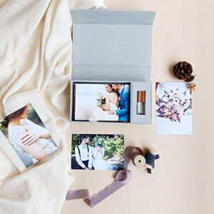 Handmade Linen Photo Craft Jewelry Storage Box with USB Slot(No USB Drive) - Wedding Bridal Party Gift Box Holds 100 Prints Up to 4"X6"