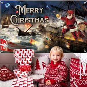 Christmas Pirate Santa Backdrop Santa Claus Background Merry Christmas Photography Backdrop Xmas Pirate Ship Background for Winter Holiday Home Decoration Xmas Party Photo Props, 43.3 x 72.8 Inch