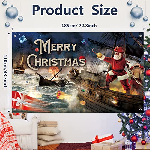 Christmas Pirate Santa Backdrop Santa Claus Background Merry Christmas Photography Backdrop Xmas Pirate Ship Background for Winter Holiday Home Decoration Xmas Party Photo Props, 43.3 x 72.8 Inch