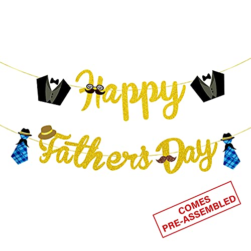 Partyprops Happy Father's Day Banner Gold Glitter - Father's Day Decorations - Fathers Day Party Decorations - Father's Day Bunting Banner - Fathers Day Garlands - Fathers Day Family Photo Backdrop