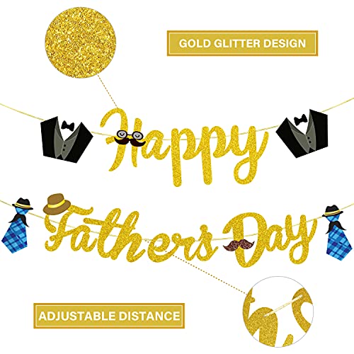 Partyprops Happy Father's Day Banner Gold Glitter - Father's Day Decorations - Fathers Day Party Decorations - Father's Day Bunting Banner - Fathers Day Garlands - Fathers Day Family Photo Backdrop