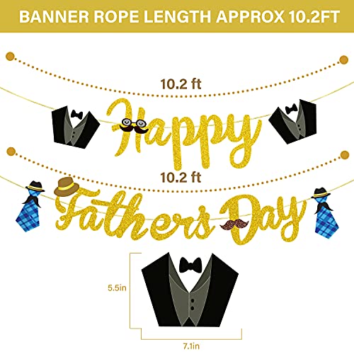 Partyprops Happy Father's Day Banner Gold Glitter - Father's Day Decorations - Fathers Day Party Decorations - Father's Day Bunting Banner - Fathers Day Garlands - Fathers Day Family Photo Backdrop