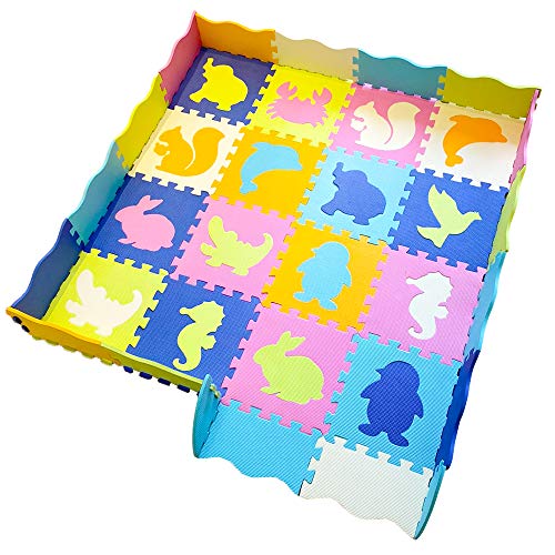 Baby Play Mat with Fence - Baby mats for Playing with Foam Animals, and Tiles. Playmat for Kids, Toddlers, & Infants. Tummy Time mat, Ball Pit, Floor Activity Center Gym 57"x 57", Over 74" Across!