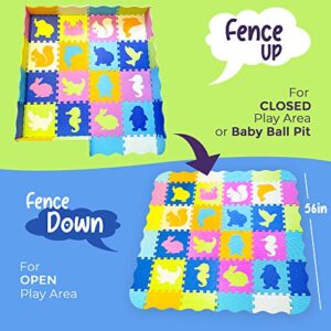 Baby Play Mat with Fence - Baby mats for Playing with Foam Animals, and Tiles. Playmat for Kids, Toddlers, & Infants. Tummy Time mat, Ball Pit, Floor Activity Center Gym 57"x 57", Over 74" Across!