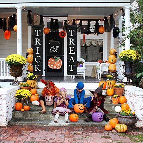 OurWarm 3pcs Trick or Treat Halloween Banner for Home Indoor/Outdoor, Halloween Hanging Sign for Office Door Porch Front Halloween Decorations, Strong Wind Resistance