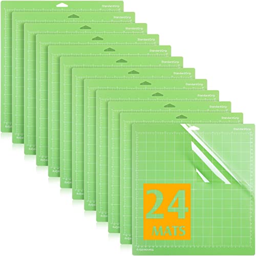 24 Pack Mat 12 x 12 Inch Adhesive Sticky Non Slip Standard Grip Mat Flexible Square Gridded Quilting Cut Mats Crafts Sewing Arts Replacement for Explore One/Air/Air 2/Maker Cut Mats (Green)