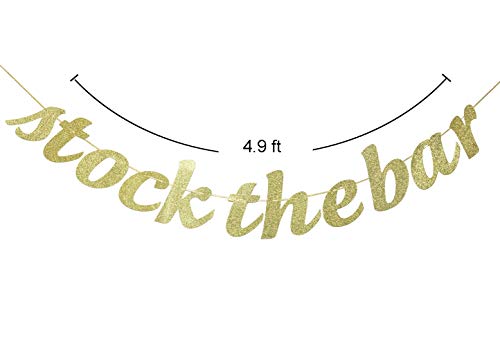 Stock The Bar Glitter Gold Banner, Wedding Reception Banner, Bride Tribe, Engagement,Bachelorette Party, Wedding Decor (Gold)