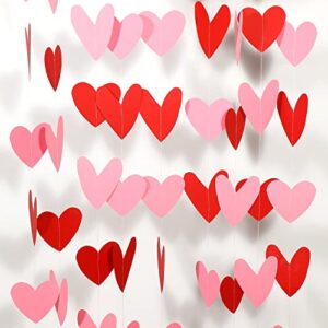 kimober valentines red pink heart garland,100 hearts hanging valentine’s love string banner for valentine’s day wedding engagement decorations
