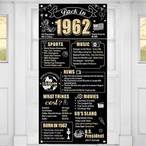 61st birthday decorations back in 1962 door banner, black gold happy 61 birthday door cover party supplies, sixty-one birthday backdrop sign party decor for outdoor indoor