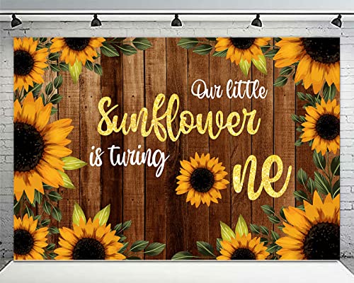 Our Little Sunflower is Turning One Rustic Wood Banner Backdrop Sunflowers Flowers Fall Theme Party Decor Decorations for Autumn Holiday Festival Girls Boys 1st Birthday Party Baby Shower Supplies