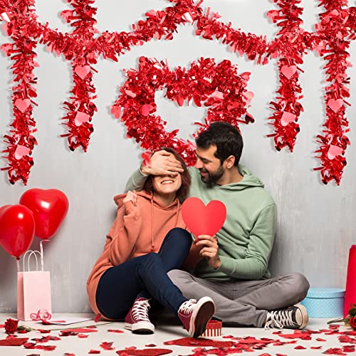 Bememo 78.74 Feet Valentine's Day Heart Tinsel Love Party Garland Glitter Hanging Decoration for Valentine Wedding Engagement Anniversary Party Supplies, Red