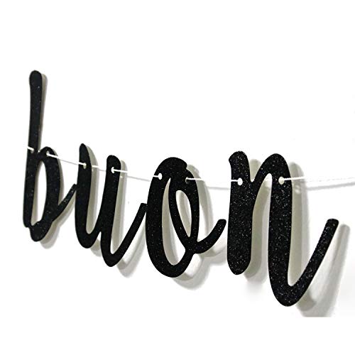 Black Glitter BUON Compleanno Paper Banner-Italian Happy Birthday Bunting Garlands-Birthday Party Decoration Supplies