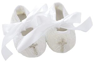 lilpinkgoose 0-18m ivory & white baby girls newborn lace baptism shoes toddler wedding dress shoes (white shoes with cross, us_footwear_size_system, infant, women, age, medium, 0_months)