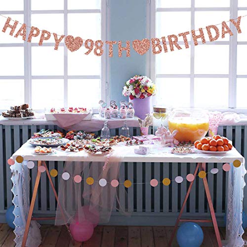 Rose Gold 98th Birthday Banner, Glitter Happy 98 Years Old Woman or Man Party Decorations, Supplies