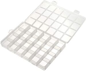 juvielich clear plastic organizer box, 28 grids adjustable and fixed storage container jewelry box for beads art diy crafts jewelry fishing tackles 13.78″x8.46″x1.77″(lxwxh)