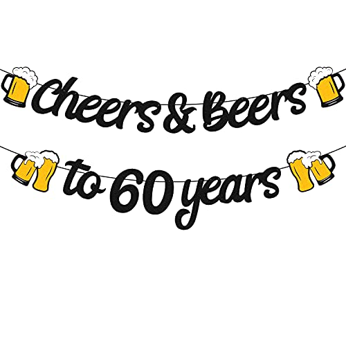 60th Birthday Decorations Cheers to 60 Years Banner for Men Women 60s Birthday Backdrop Wedding Anniversary Party Supplies Black Glitter Decorations Pre Strung