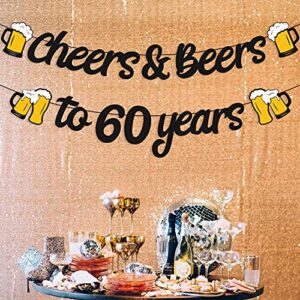 60th Birthday Decorations Cheers to 60 Years Banner for Men Women 60s Birthday Backdrop Wedding Anniversary Party Supplies Black Glitter Decorations Pre Strung