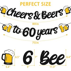 60th Birthday Decorations Cheers to 60 Years Banner for Men Women 60s Birthday Backdrop Wedding Anniversary Party Supplies Black Glitter Decorations Pre Strung