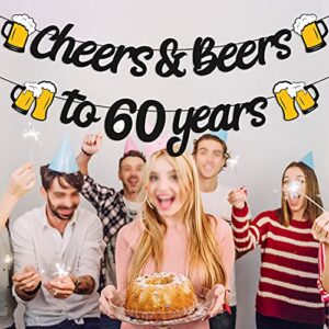 60th Birthday Decorations Cheers to 60 Years Banner for Men Women 60s Birthday Backdrop Wedding Anniversary Party Supplies Black Glitter Decorations Pre Strung